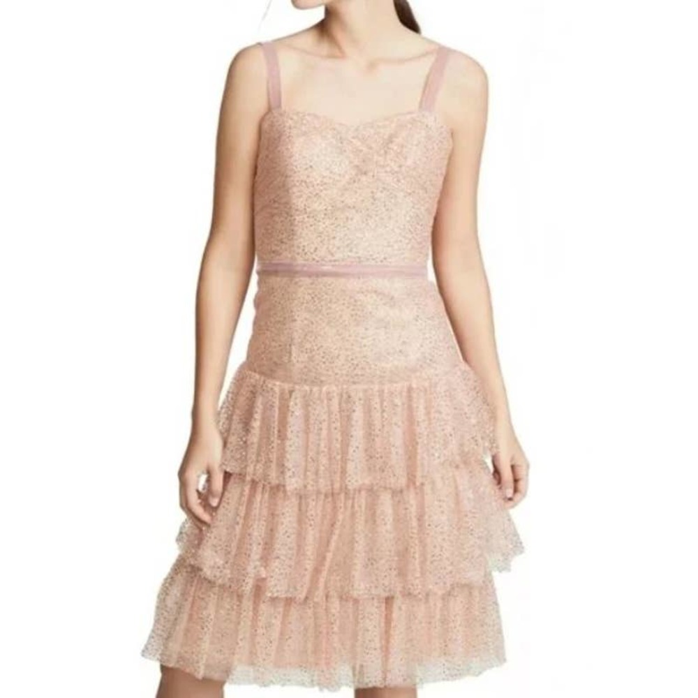 Marchesa Pink Ruffled Tiered Midi Dress - NWT